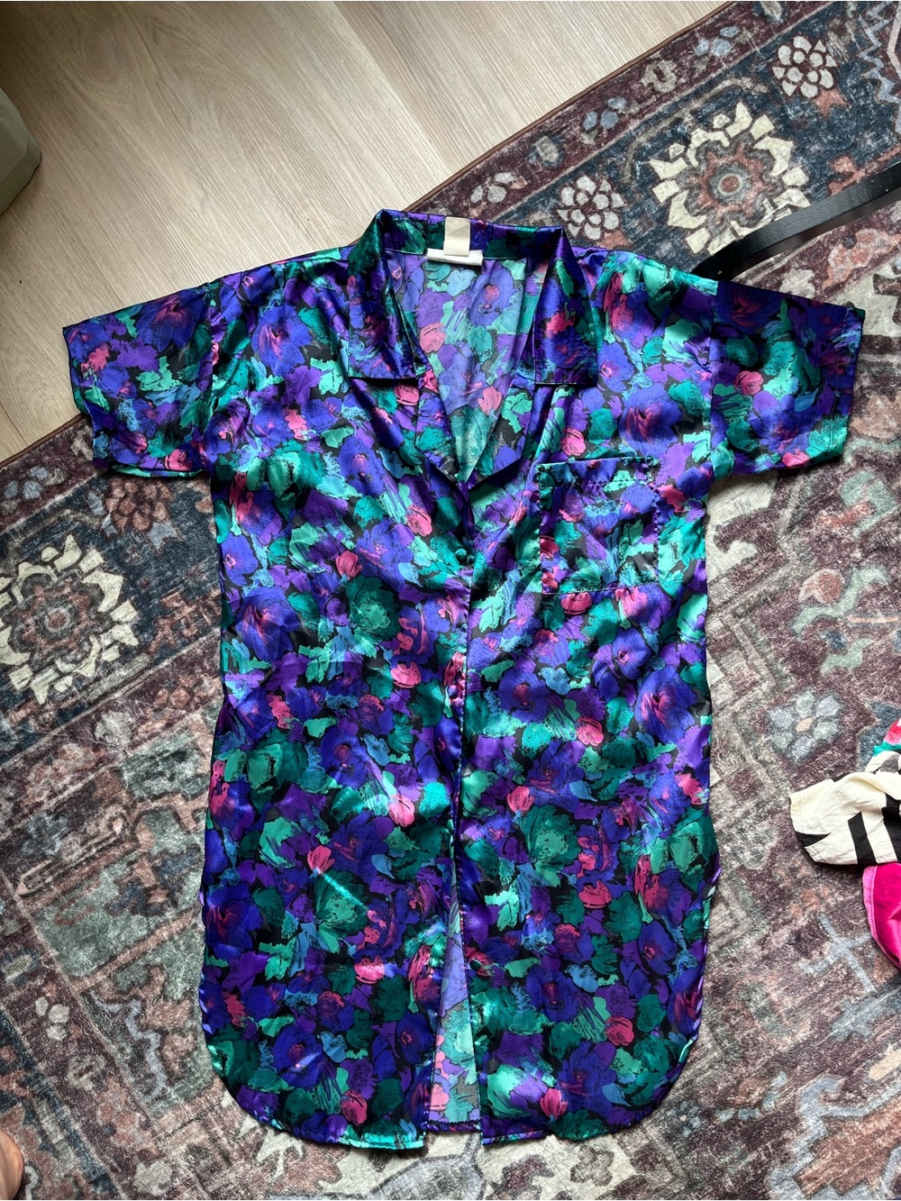 Women’s Vintage Vibrant Floral Button-Up Dress Nightgown slip - Size S